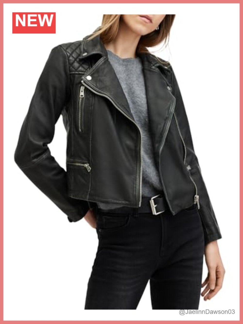 Leather Biker Jacket Cargo Moto Collar Long Sleeve Regular Fit Quilted Lined